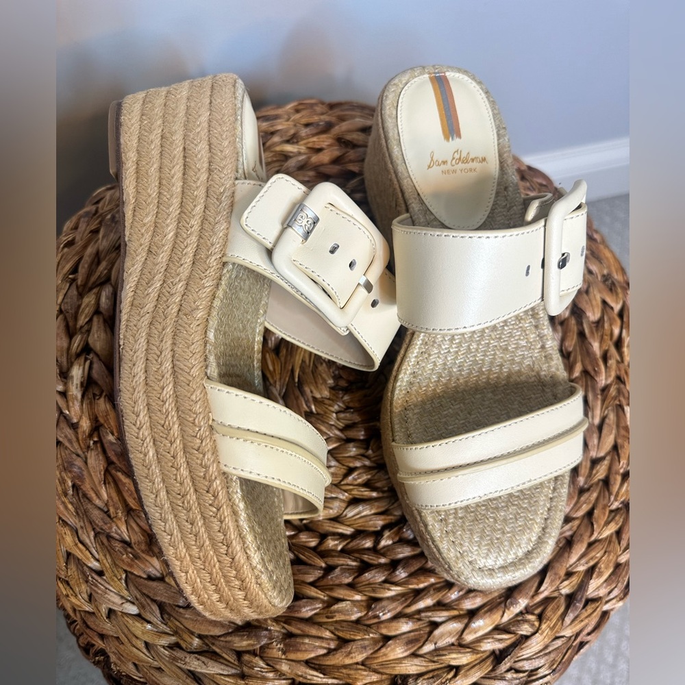 NWT sz 8 Sam Edelman Carson open toe wedge espadrille cream tan woven raffia